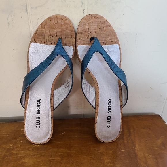 Club Moda Sandal Cork Wedge Metallic Blue - Picture 8 of 8